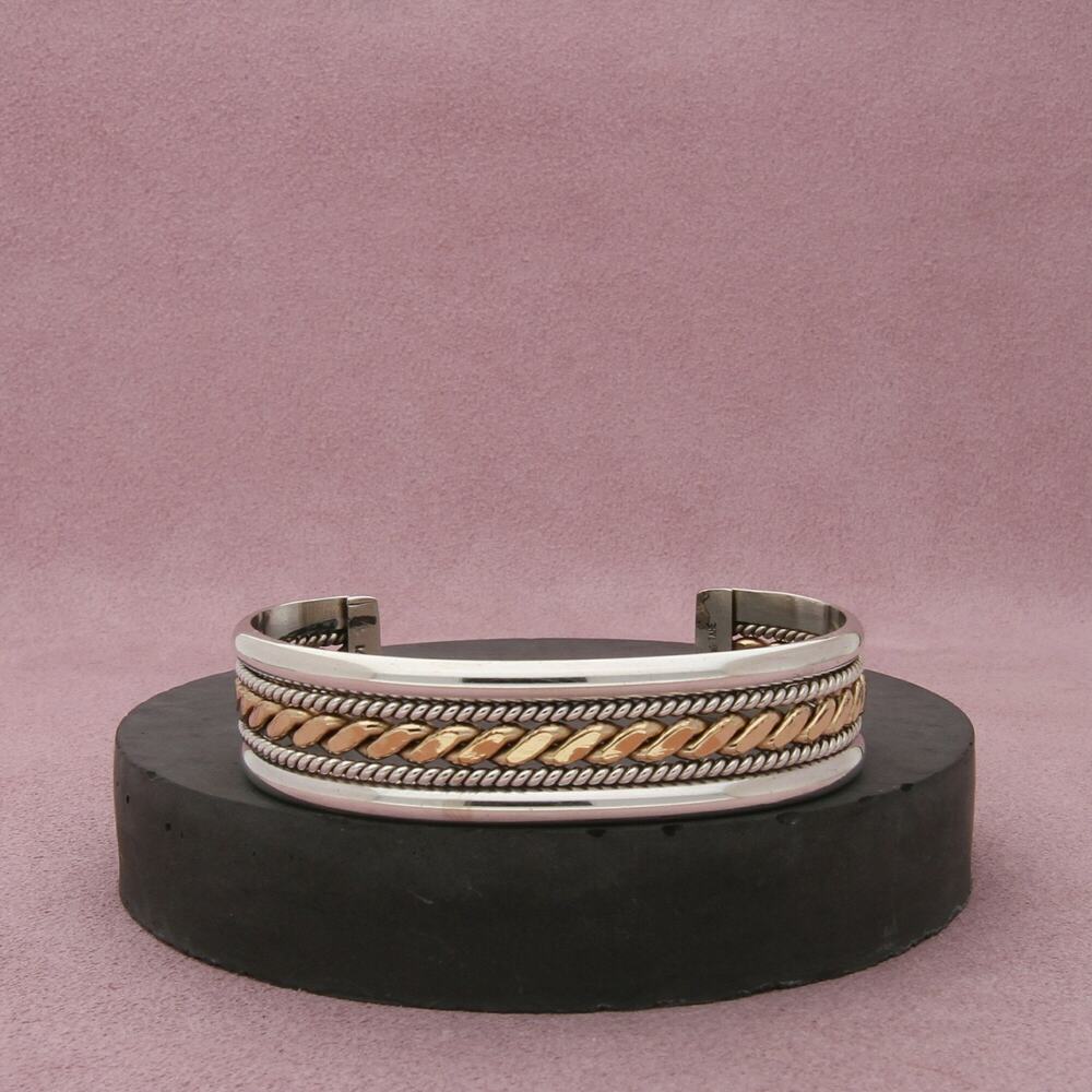 navajo sterling silver & 12k gold filled tahe twisted cuff bracelet size 6.5in